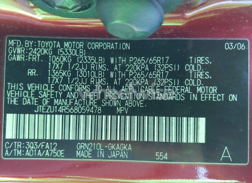 Photo 9 of 2006 Toyota 4runner SR5 V6 (VIN JTEZU14R568059478)