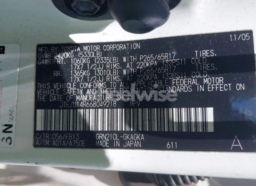 Photo 9 of 2006 Toyota 4runner SR5 SPORT V6 (VIN JTEZU14R668049218)