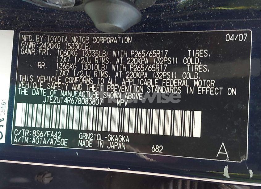 Photo 9 of 2007 Toyota 4runner SR5 V6 (VIN JTEZU14R678083807)