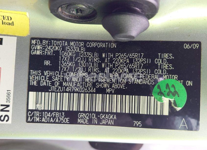 Photo 9 of 2009 Toyota 4runner SPORT V6 (VIN JTEZU14R79K026344)