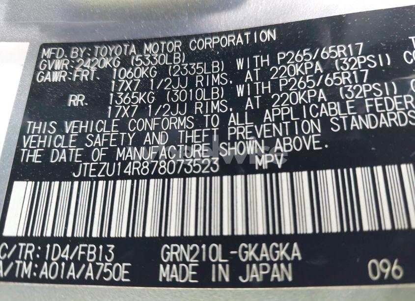 Photo 9 of 2007 Toyota 4runner SPORT V6 (VIN JTEZU14R878073523)