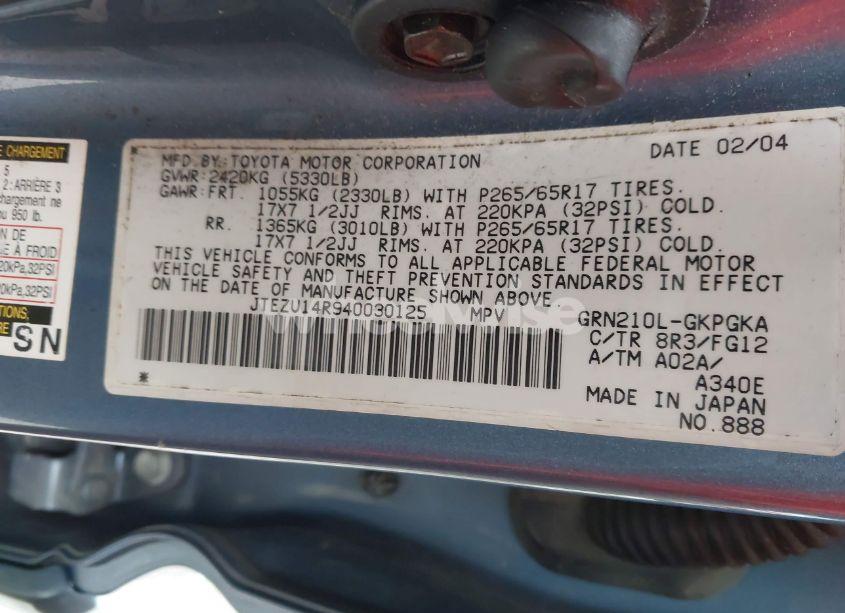 Photo 9 of 2004 Toyota 4runner SR5 V6 (VIN JTEZU14R940030125)