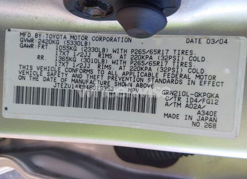 Photo 9 of 2004 Toyota 4runner SR5 V6 (VIN JTEZU14R948019353)