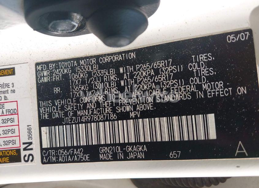 Photo 9 of 2007 Toyota 4runner SR5 V6 (VIN JTEZU14R978087186)