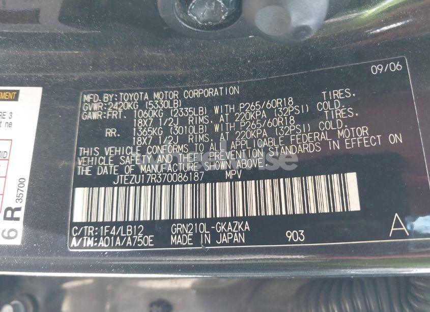 Photo 9 of 2007 Toyota 4runner LIMITED V6 (VIN JTEZU17R370086187)