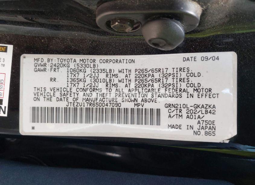 Photo 9 of 2005 Toyota 4runner LIMITED V6 (VIN JTEZU17R650047090)