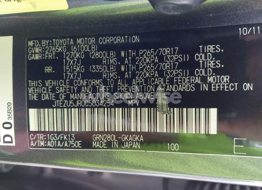 Photo 9 of 2012 Toyota 4runner SR5/LIMITED (VIN JTEZU5JR0C5034254)