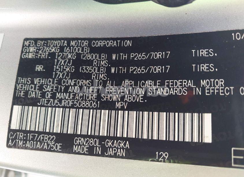 Photo 9 of 2015 Toyota 4runner SR5 (VIN JTEZU5JR0F5088061)