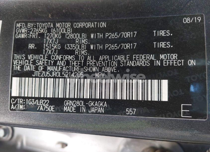 Photo 9 of 2020 Toyota 4runner SR5 PREMIUM (VIN JTEZU5JR0L5214205)