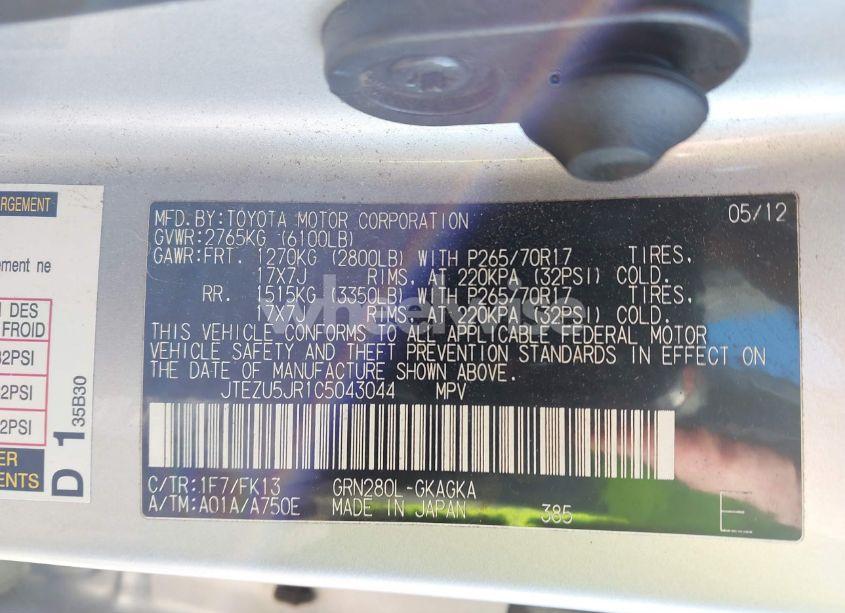 Photo 9 of 2012 Toyota 4runner SR5 (VIN JTEZU5JR1C5043044)