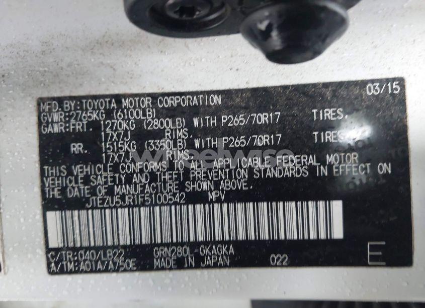 Photo 9 of 2015 Toyota 4runner SR5 PREMIUM (VIN JTEZU5JR1F5100542)