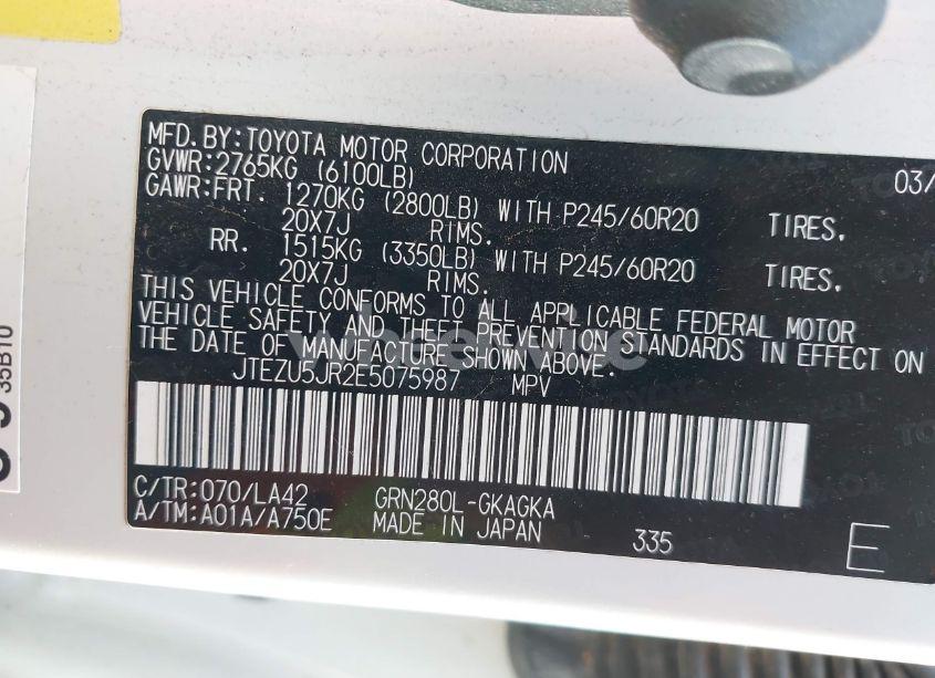 Photo 9 of 2014 Toyota 4runner LIMITED (VIN JTEZU5JR2E5075987)