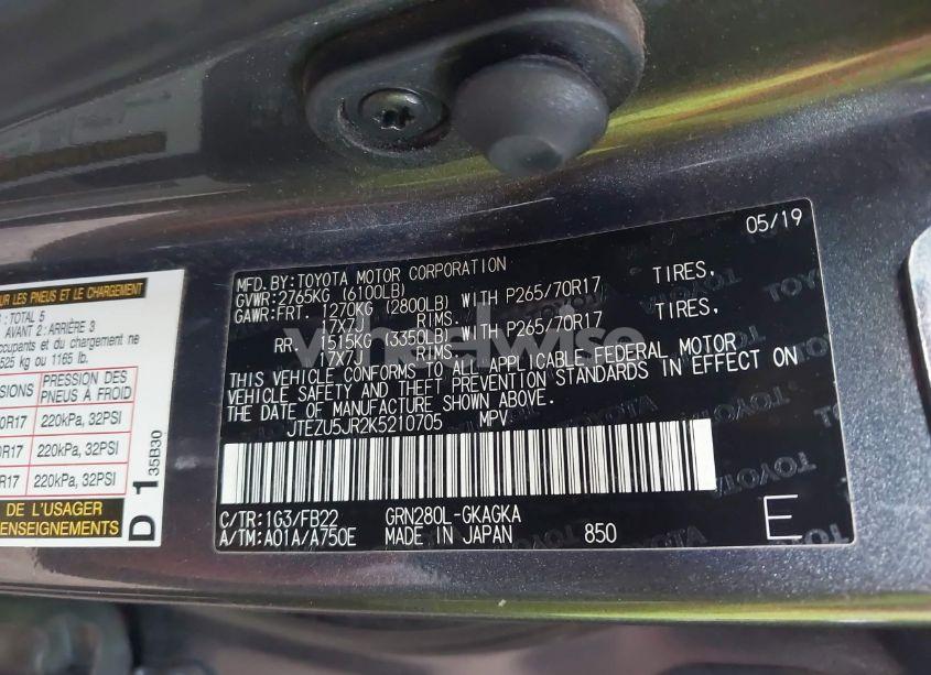 Photo 9 of 2019 Toyota 4runner SR5 (VIN JTEZU5JR2K5210705)