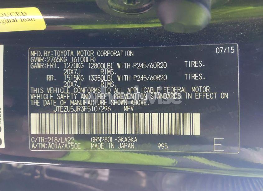 Photo 9 of 2015 Toyota 4runner LIMITED (VIN JTEZU5JR3F5107296)