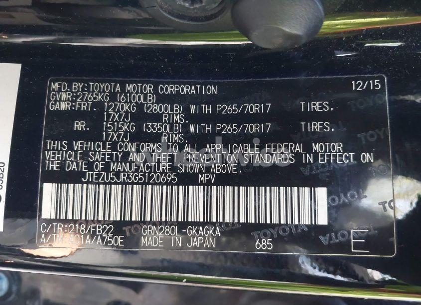 Photo 9 of 2016 Toyota 4runner SR5 (VIN JTEZU5JR3G5120695)