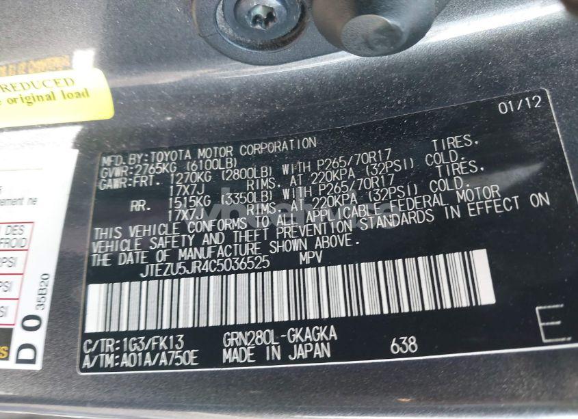 Photo 9 of 2012 Toyota 4runner SR5 (VIN JTEZU5JR4C5036525)