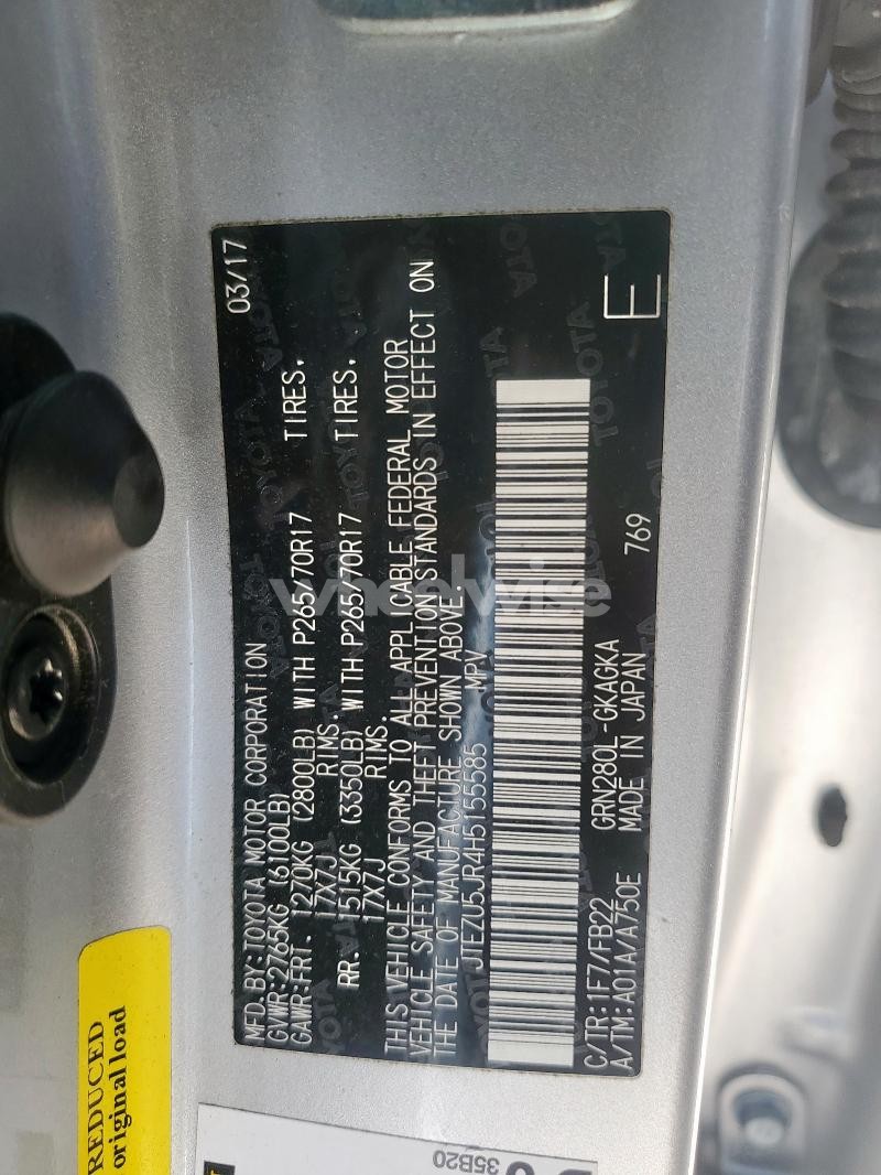 Photo 2 of 2017 TOYOTA 4RUNNER SR5 N/A (VIN JTEZU5JR4H5155585)