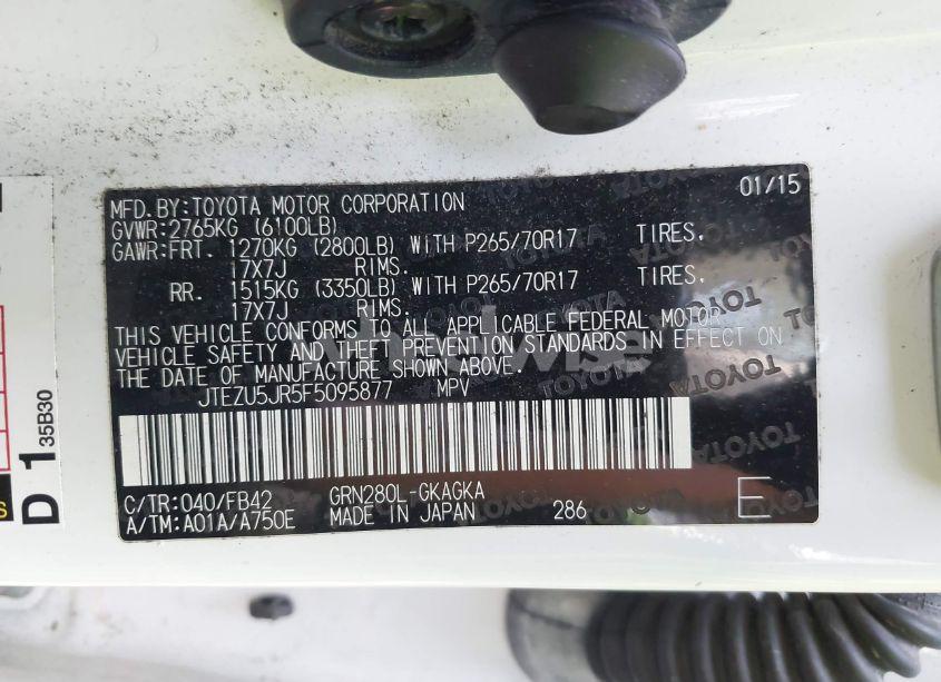 Photo 9 of 2015 Toyota 4runner SR5 (VIN JTEZU5JR5F5095877)