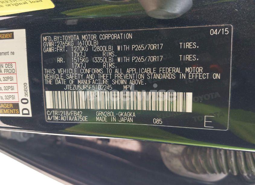 Photo 9 of 2015 Toyota 4runner SR5 (VIN JTEZU5JR5F5102245)