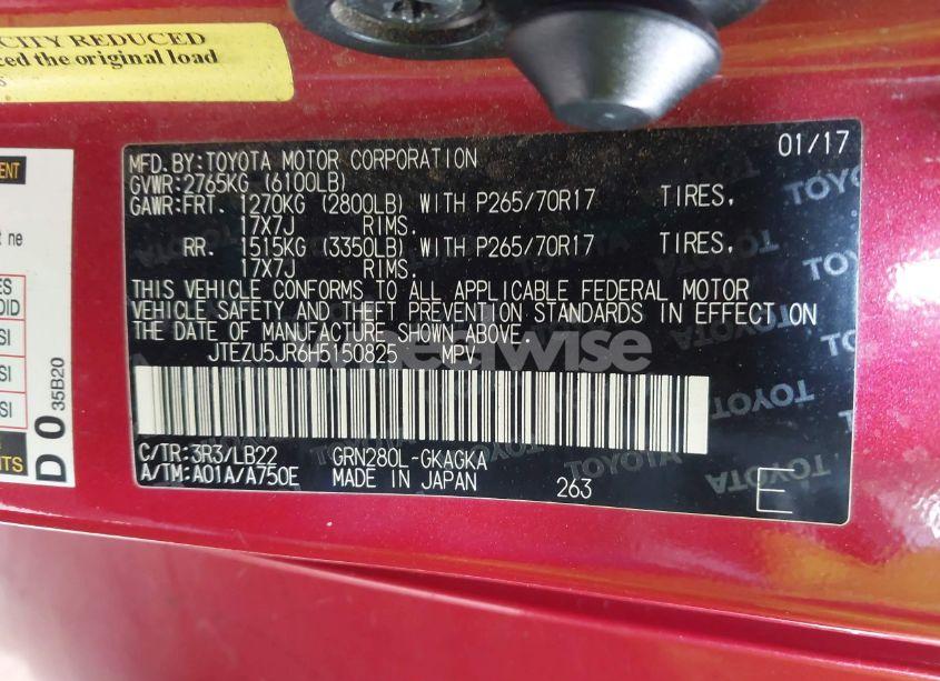 Photo 9 of 2017 Toyota 4runner SR5 PREMIUM (VIN JTEZU5JR6H5150825)