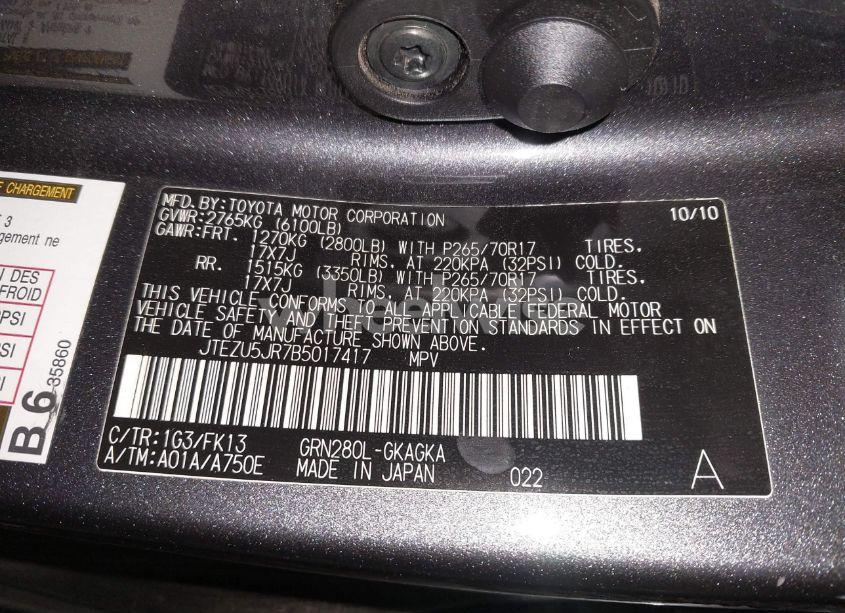 Photo 9 of 2011 Toyota 4runner SR5 V6 (VIN JTEZU5JR7B5017417)