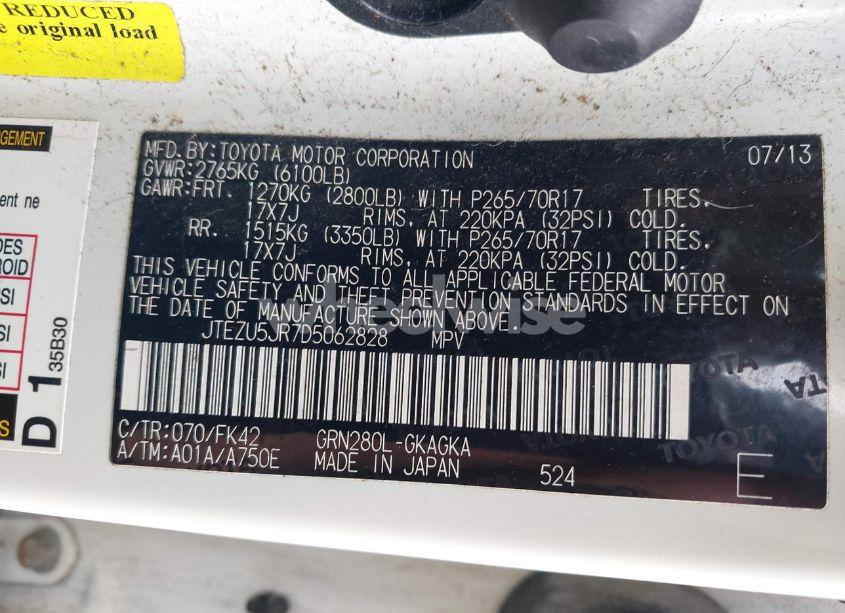 Photo 9 of 2013 Toyota 4runner SR5 (VIN JTEZU5JR7D5062828)