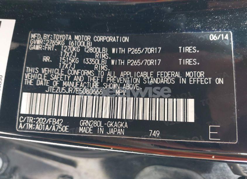 Photo 9 of 2014 Toyota 4runner SR5 (VIN JTEZU5JR7E5080666)