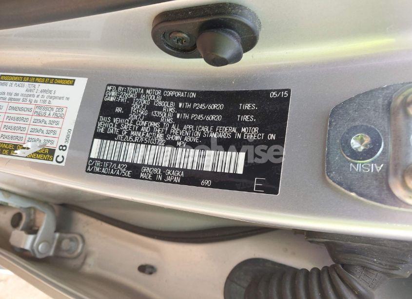 Photo 9 of 2015 Toyota 4runner LIMITED (VIN JTEZU5JR7F5103722)