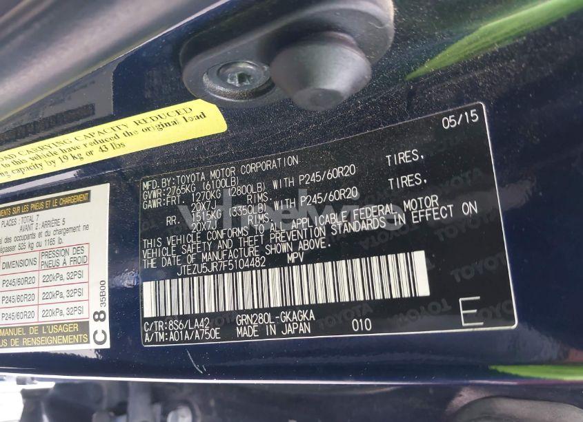 Photo 9 of 2015 Toyota 4runner LIMITED (VIN JTEZU5JR7F5104482)