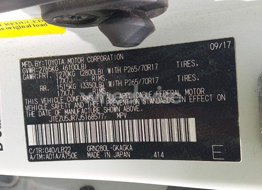 Photo 9 of 2018 Toyota 4runner SR5 PREMIUM (VIN JTEZU5JR7J5168577)