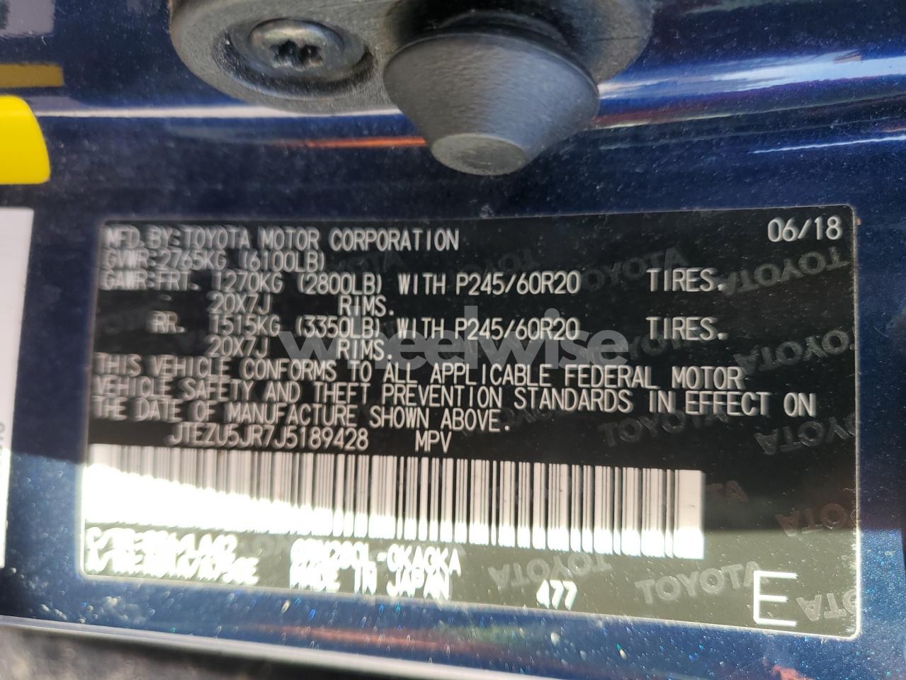 Photo 13 of 2018 TOYOTA 4RUNNER SR5 (VIN JTEZU5JR7J5189428)