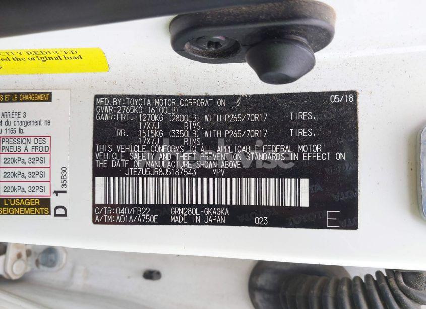 Photo 9 of 2018 Toyota 4runner SR5 (VIN JTEZU5JR8J5187543)