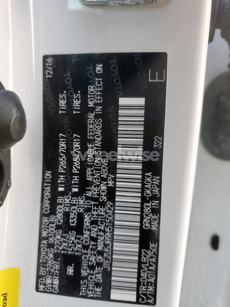 Photo 3 of 2017 TOYOTA 4RUNNER SR5 N/A (VIN JTEZU5JR9H5150429)