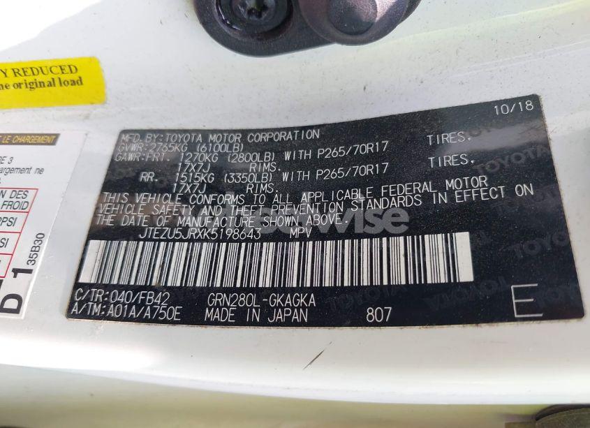 Photo 9 of 2019 Toyota 4runner SR5 (VIN JTEZU5JRXK5198643)