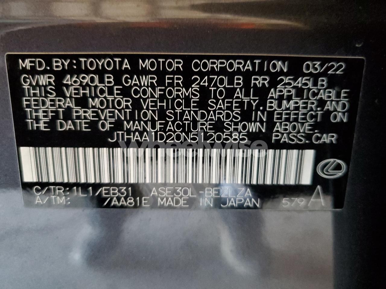 Photo 12 of 2022 LEXUS IS 300 (VIN JTHAA1D20N5120585)