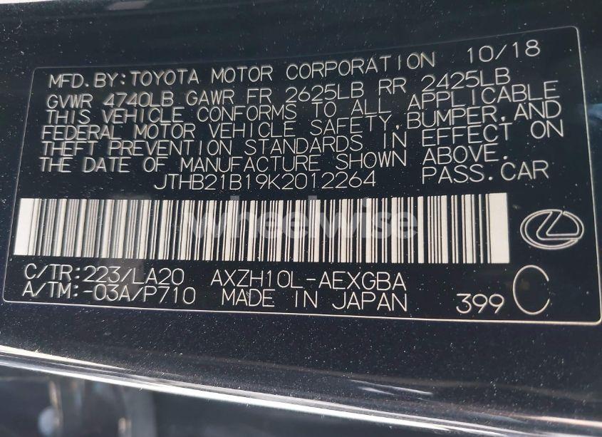 Photo 9 of 2019 Lexus Es 300H (VIN JTHB21B19K2012264)