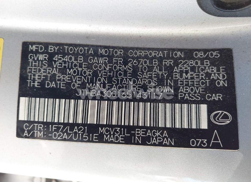 Photo 9 of 2006 Lexus Es 330 (VIN JTHBA30G165143117)