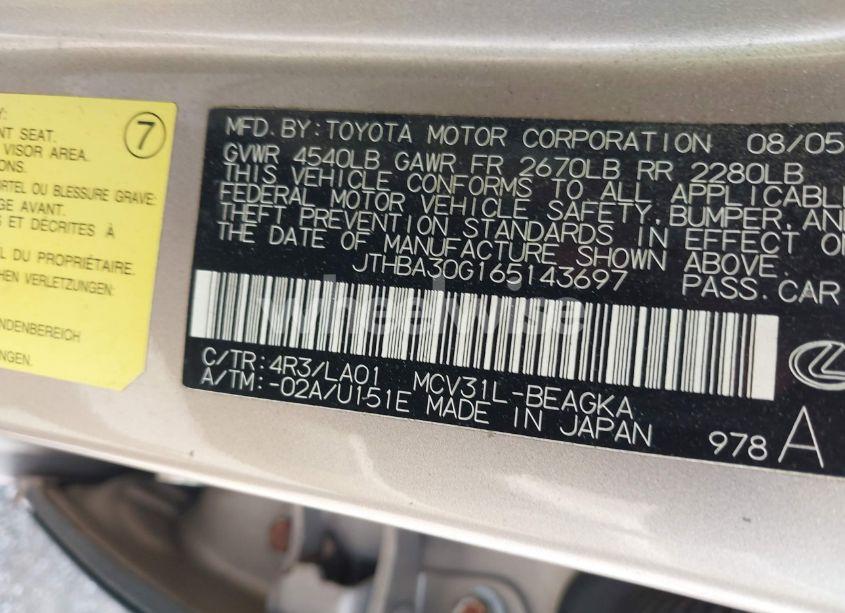 Photo 9 of 2006 Lexus Es 330 (VIN JTHBA30G165143697)