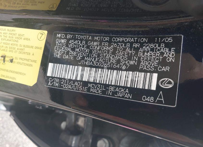 Photo 9 of 2006 Lexus Es 330 (VIN JTHBA30G265164767)