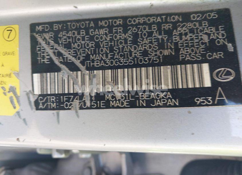 Photo 9 of 2005 Lexus Es 330 (VIN JTHBA30G355103751)