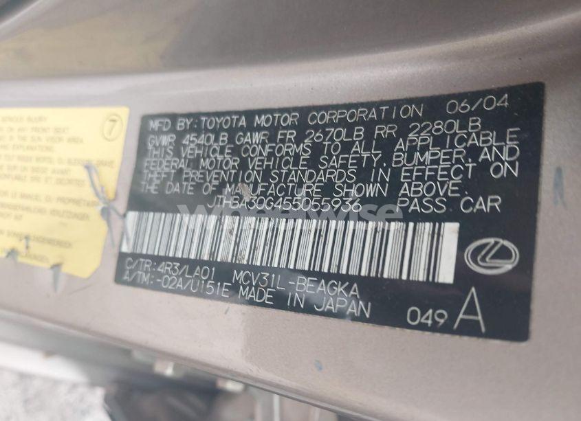 Photo 9 of 2005 Lexus Es 330 (VIN JTHBA30G455055936)