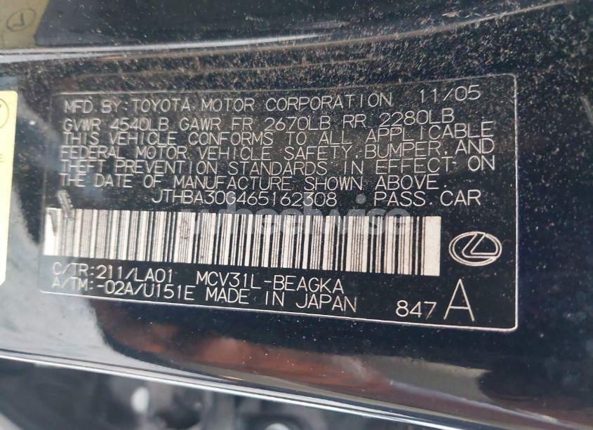 Photo 9 of 2006 Lexus Es 330 (VIN JTHBA30G465162308)