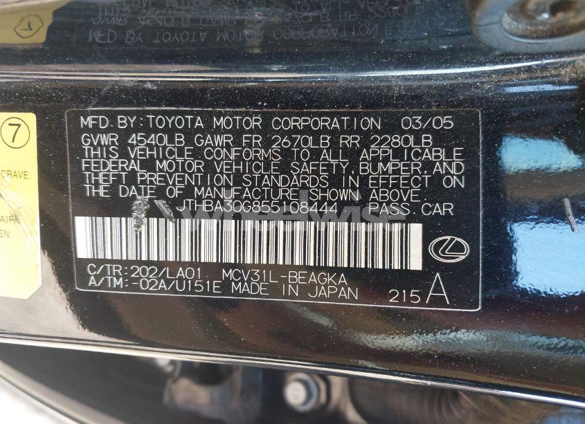Photo 9 of 2005 Lexus Es 330 (VIN JTHBA30G855108444)