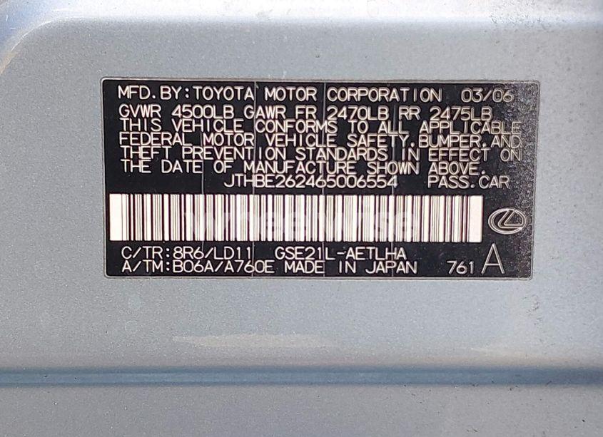 Photo 9 of 2006 Lexus Is 350 (VIN JTHBE262465006554)