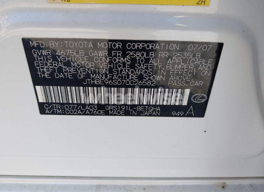 Photo 9 of 2007 Lexus Gs 350 (VIN JTHBE96S070026582)