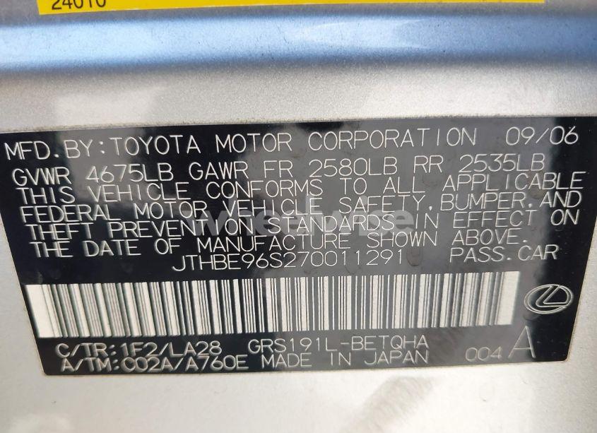 Photo 9 of 2007 Lexus Gs 350 (VIN JTHBE96S270011291)