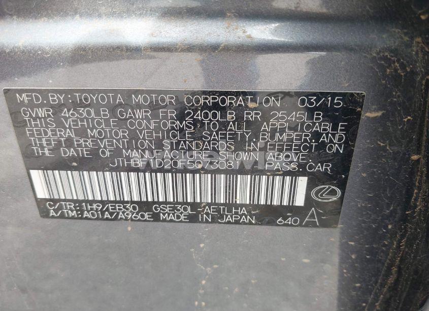 Photo 9 of 2015 Lexus Is 250 (VIN JTHBF1D20F5073081)