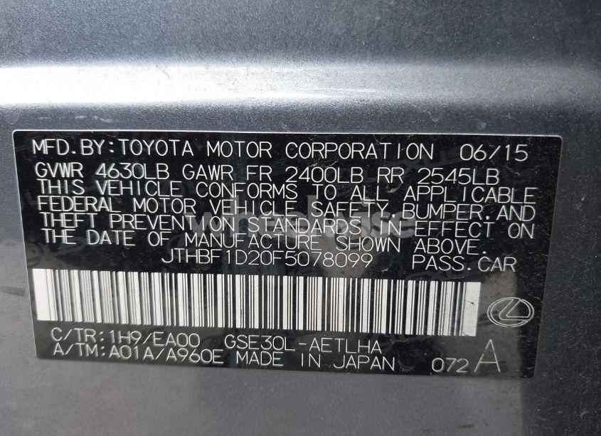 Photo 9 of 2015 Lexus Is 250 (VIN JTHBF1D20F5078099)