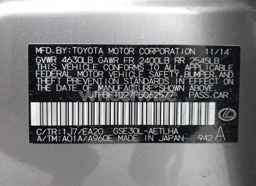 Photo 9 of 2015 Lexus Is 250 (VIN JTHBF1D27F5062577)