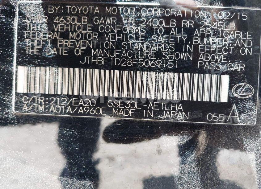 Photo 9 of 2015 Lexus Is 250 (VIN JTHBF1D28F5069151)